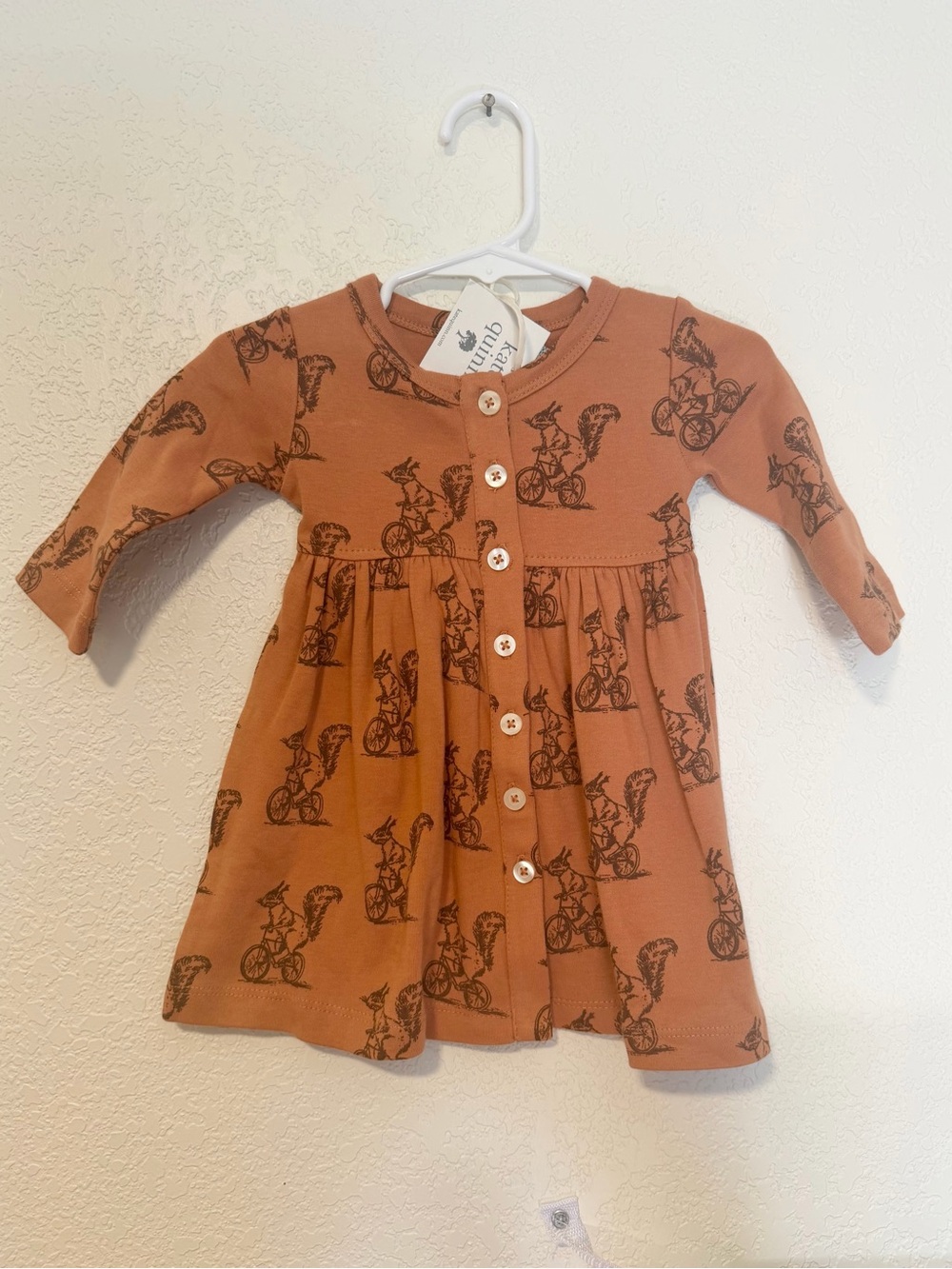 Kate Quinn Hazel Squirrel On Bike Organic Cotton Baby Girl Dress 3-6 Months NWT